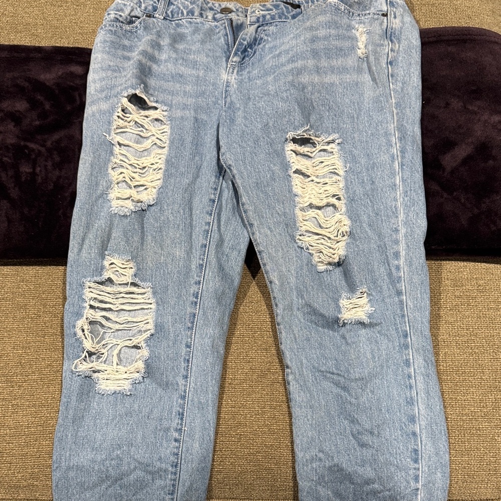 Forever 21 Blue Distressed Boot Cut Jeans